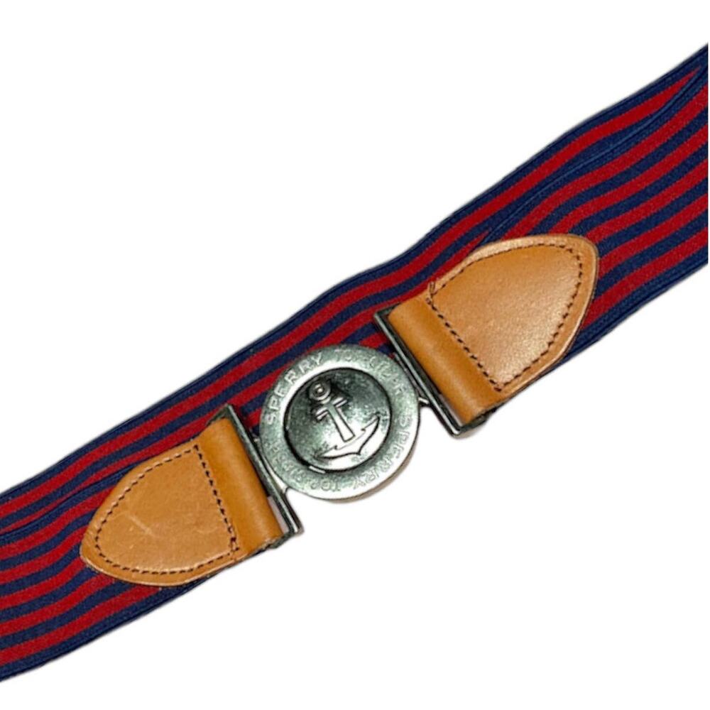 Sperry Navy Blue & Red Striped Stretchy Belt size Medium Nautical